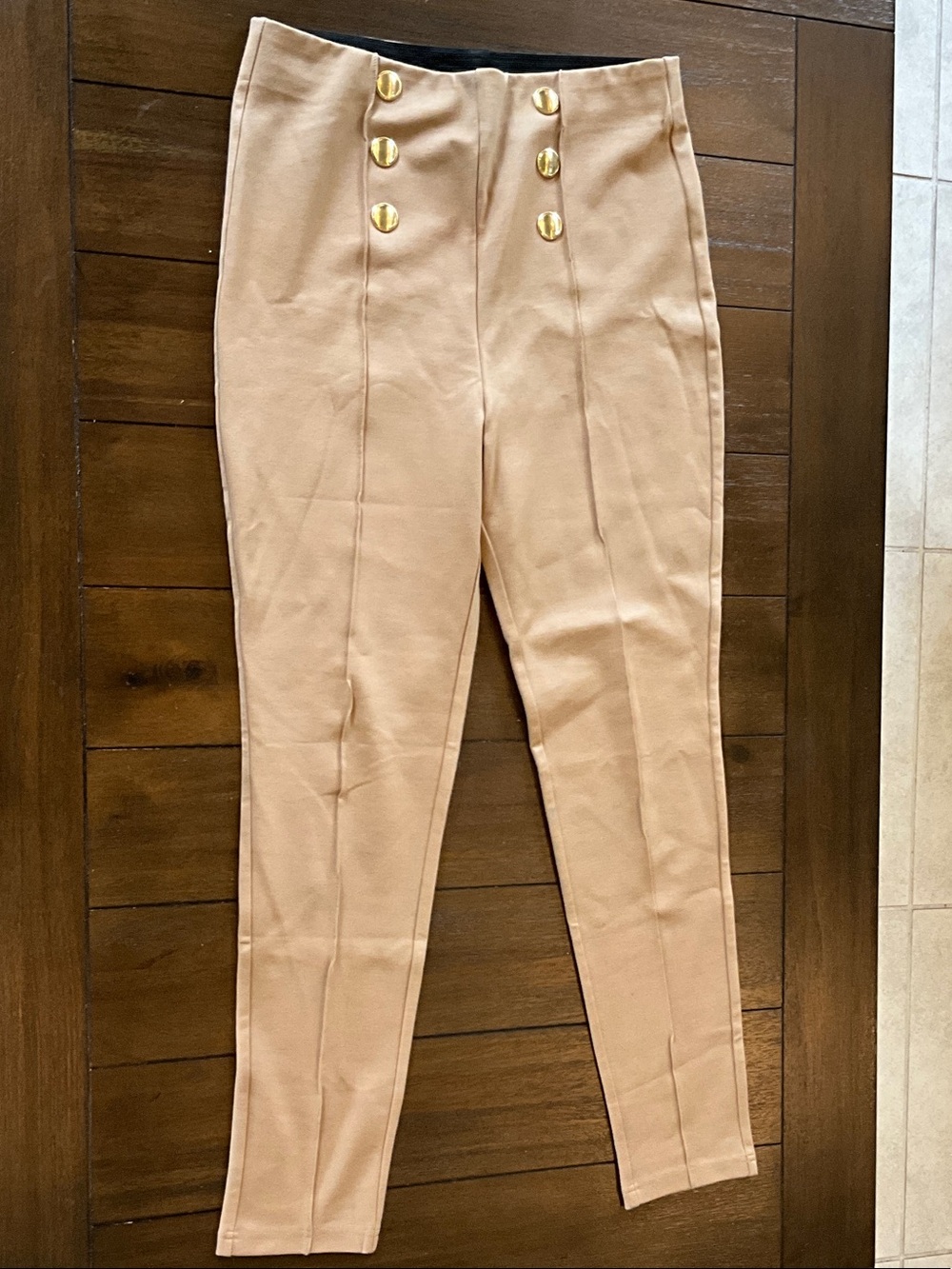 Zara Beige High-Rise Trim Waistband Pants